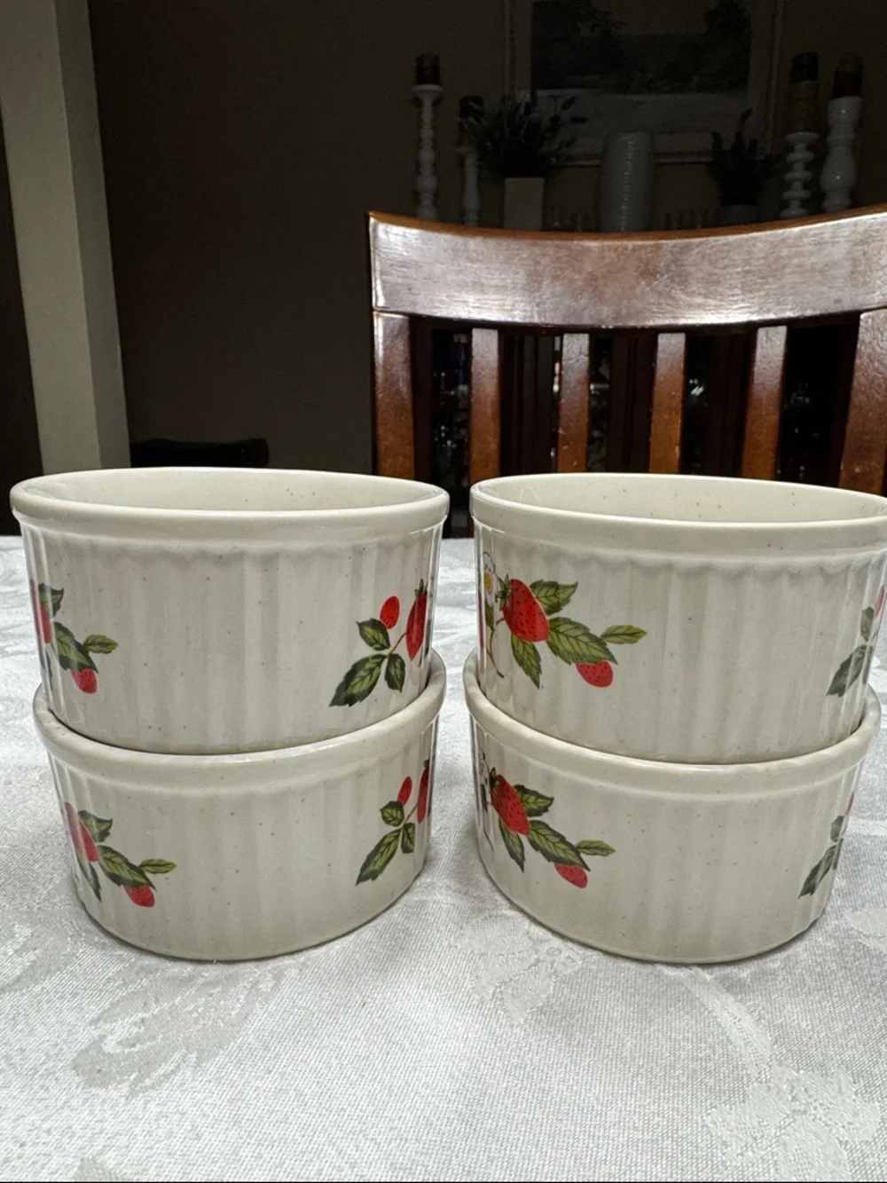 (4)  Vtg. 1970’s Sheffield “Strawberries N Cream” stoneware 8oz Ramekins.